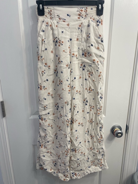 American Eagle Outfitters Pants - American Eagle Outfitters Cream Wide Leg Pants with Blue and Tan Floral Print
